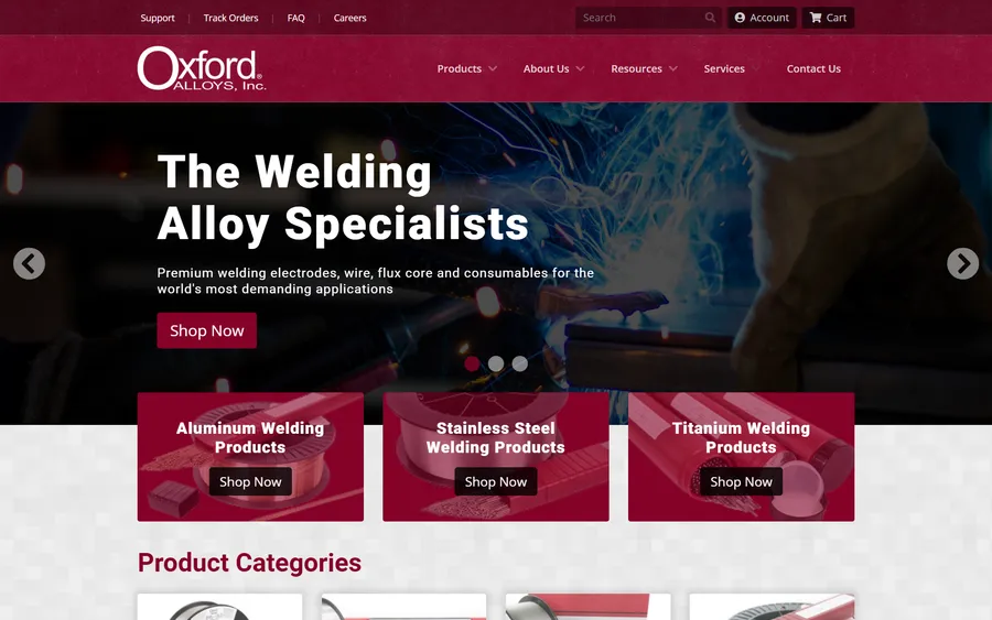 Oxford Alloys welding-supply website