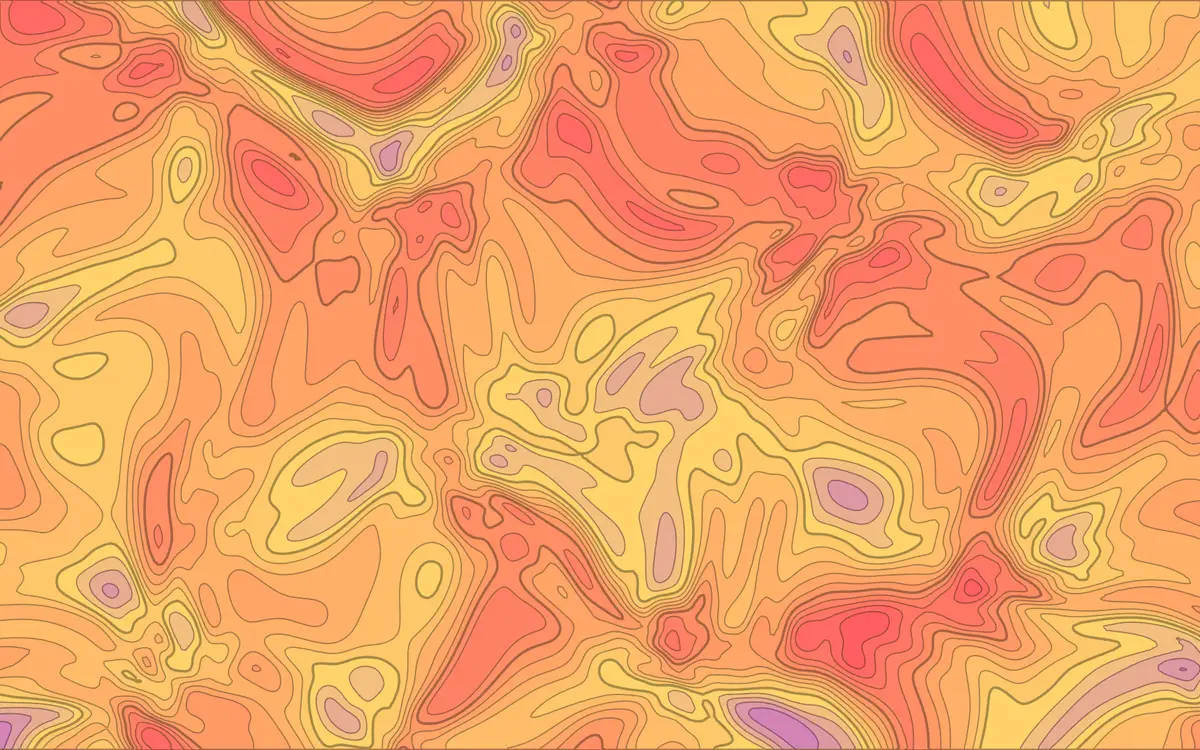 An exported contour field in the Sunset preset: filled bands of orange, coral, and gold